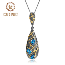 Женское ожерелье с подвеской GEM'S BALLET, винтажное ювелирное изделие из стерлингового серебра 925 пробы с голубым топазом из натурального Лондона 1.8Ct 2024 - купить недорого