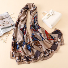 European and American fashion classic horse pattern plaid wagon chain scarf shawl t decoration simulation silk scarf female 2024 - buy cheap