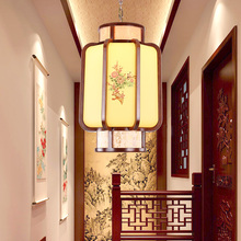 Serigrafia chinês flor & pássaro de madeira da arte Lustre Clássico amarelo sombra de café quadro E27 lâmpadas LED para corredor & porch MYR043 2024 - compre barato
