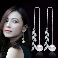 100% 925 Sterling Silver Fashion Pearl Crystal Flower Ladies Tassels Stud Earrings Jewelry Anti Allergy For Women Drop Shipping 2024 - buy cheap