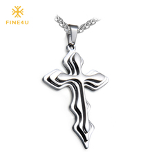 2018 New FINE4U N046 Cross Pendant Necklace For Men Women 316L Stainless Steel Chain Necklaces Crucifix Charm Jewelry 2024 - buy cheap