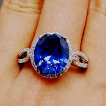 Anel de cristal azul cz 10x12mm, pedra bela grande aaaaa, corte oval, cor de retina, mulher, aniversário 925, anéis de prata, tamanho 7/8/9 2024 - compre barato