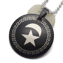 Men's Black Stainless Steel Round Islamic Crescent Moon & Star Charm Pendant Necklace For Muslim Free Chain 60cm Long 2024 - buy cheap