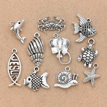 10PCS Mixed Antique Silver Plated Dolphin Fish Snail Shell Charms Pendant Jewelry Making Bracelet Handmade Crafts 2024 - buy cheap