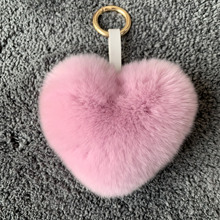 Lovely Heart Keychains Women's Pom Poms Rex Rabbit Fur  Key Chains Girl Bag Hang Car Key Ring cute keychain 2024 - buy cheap