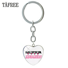 TAFREE High Quality Super Infirmiere Keychains Heart Shape Glass Cabochon Pendant Key Chain Keyring Bag Charms Nurses' Gift SI16 2024 - buy cheap