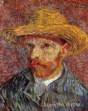 Presente de natal autorretrato com chapéu de palha, por vincent van gogh, pintura a óleo, reprodução, artesanal de alta qualidade 2024 - compre barato