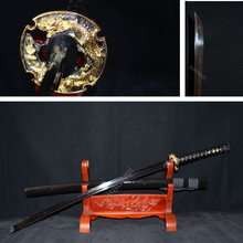 TOP QUALITY REAL FLAME HAMON CLAY TEMPERED BLACK FOLDED STEEL BLADE JAPANESE SAMURAI SWORD KATANA 2024 - buy cheap