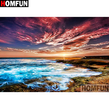 HOMFUN-pintura de diamante redondo/cuadrado completa, cuadro artesanal 5D, punto de cruz bordado de paisaje de atardecer en el mar, decoración 3D para el hogar, regalo A12557 2024 - compra barato