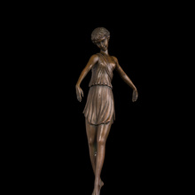 ATLIE Pure Bronze Statue Female Dancer Sculpture Dancing Skirt Woman Figurine Home Dance Room Decoration 2024 - buy cheap