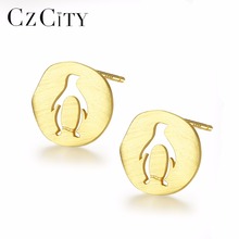 CZCITY-pendientes de plata de ley 925 con diseño de animales para mujer, aretes pequeños, estilo coreano, cepillado, SE0208 2024 - compra barato