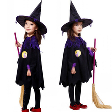 Маскарадное платье на Хэллоуин с ведьмой для маленьких девочек, нарядный костюм, одежда, шапка и волшебная палочка, детские платья принцессы 2024 - купить недорого