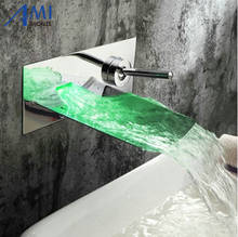 waterpower RGB LED Wall mounted waterfall brass Faucet Bathroom sink basin mixer tap 2024 - buy cheap