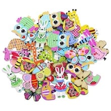 50Pcs Mixed Cartoon Animal Kids Wooden Buttons Sewing Craft Scrapbooking DIY Popular 2024 - buy cheap