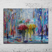 Art Handpainted Painting Landscape Painting on Canvas Fine Home Decor of Umbrellas Painting Rain Cityscape Oil Painting No Frame 2024 - buy cheap