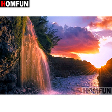 HOMFUN-pintura de diamante redondo/cuadrado completa, cuadro artesanal 5D, punto de cruz bordado de paisaje de atardecer, decoración 3D para el hogar, regalo A12122 2024 - compra barato