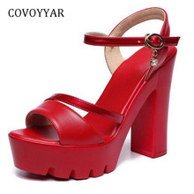 Covoyyar plataforma sandálias femininas 2021 verão estilingue peep toe vermelho senhora sandálias fivela cinta grossa saltos altos tamanhos grandes wss978 2024 - compre barato