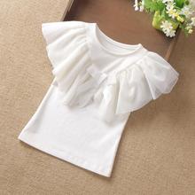 Summer Girls T Shirt Kids Shirts White Bow Ruffles T-Shirt Girl Tops Baby Toddler Teenage Tshirt Children Clothes 6 8 10 12 Year 2024 - buy cheap