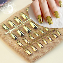 Uñas postizas de superficie de espejo acrílico, puntas sexys para uñas postizas de gran tamaño, Color dorado, paquete Simple, 24 Uds. 2024 - compra barato