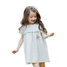 Summer Girl Dresses Light Green Korean Baby Girl Clothes Puff Sleeve Children Christmas Dress Linen Casual Kids Dress 2 - 7 Yrs 2024 - buy cheap