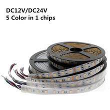 Novidades: fita rgb + cct led 5050 60led/metro 12v/24 volts 5 em 1 chips com led cw + rgb + ww faixa flexível pcb branca
