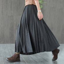 TIYIHAILEY Free Shipping Fashion Casual Winter And Autumn Vintage Wool Long Maxi Pleated Skirts Elastic Waist Brown Black Skirts 2024 - buy cheap