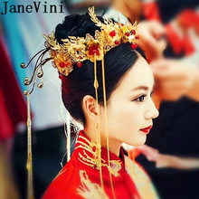 JaneVini Vintage Gold Headpiece Chinese Bridal Hair Pins Women Wedding Hair Accessories for Brides Hairwear Princess Crown New 2024 - buy cheap