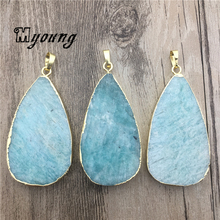 Water Drop Shape Natural Amazonite Stone Pendants Gold-Plated For Necklace Jewelry Making  MY2014 2024 - buy cheap