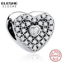 ELESHE Authentic 925 Sterling Silver Heart Bead Charm with Crystal Romantic Love Charm Fit Original Bracelet Bangle DIY Jewelry 2024 - buy cheap