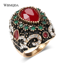 Luxury Bohemian Crystal Ring Ethnic Turkish Jewelry Vintage Black Enamel Antique Gold Big Gothic Rings For Women 2024 - buy cheap