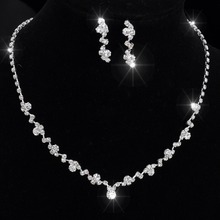 Conjunto de joias de strass, conjunto de joias com colar e brincos brilhantes e elegantes, conjunto de joias para casamento, festa e colar, 2021 2024 - compre barato