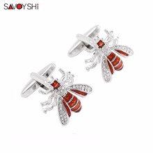 SAVOYSHI-gemelos de modelo 3D de abejas para hombre, accesorios para camisa, gemelos de esmalte rojo Animal de cristal, diseño de joyería de moda 2024 - compra barato