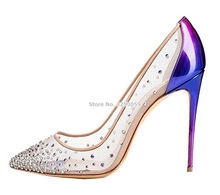 ALMUDENA Luxurious Purple Heel Mesh Crystal Wedding Shoes Bling Bling Rhinestone See-through Banquet Shoes High Heel Dress Pumps 2024 - buy cheap