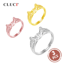 CLUCI 3pcs 925 Sterling Silver Zircon Ring for Women Engagement Silver 925 Pearl Ring Mounting Adjustable Ring Jewelry SR2168SB 2024 - buy cheap