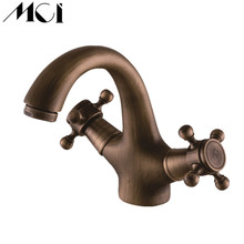 New Bath Basin Faucet Brass Antique Hot and Cold Double Cross Head Handle Chrome Sink Deck Mounted Basin Mixer Tap Torneira Mci 2024 - buy cheap