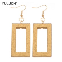 YULUCH Fashion Vintage Gold Wooden Rectangle Bohemian Hanging Statement Earrings Ethnic Pendant Drop Earrings For Women Female 2024 - buy cheap