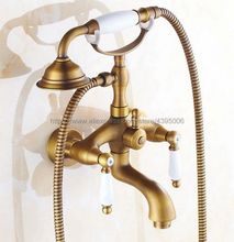 Grifo de latón antiguo para bañera, grifería de montaje en pared Con dos manijas de cerámica, estilo de teléfono, mezclador de ducha, Btf314 2024 - compra barato