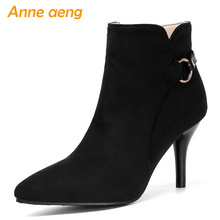 2019 New Winter Women Ankle Boots High Thin Heels Pointed Toe Zipper Sexy Ladies Women Shoes Black Warm Boots Plus Size 33-46 2024 - buy cheap