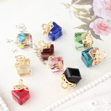 20PCS/Lot Glass Crystal Jewelry Charms DIY Jewelry Findings Gold Tone Caps 3D Cube Square Necklace Bracelet Pendant DIY Charms 2024 - buy cheap
