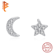 Original 100% 925 Sterling Silver Stud Earrings Star Moon Crystal CZ Stud Earrings For Women Trendy Fashion Silver Jewelry Gift 2024 - buy cheap