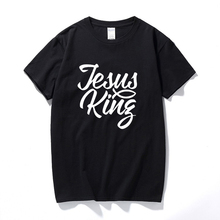 Camiseta de algodón con cuello redondo para hombre, prenda de vestir, con estampado religioso cristiano, de Jesús es el rey, a la moda, nueva 2024 - compra barato