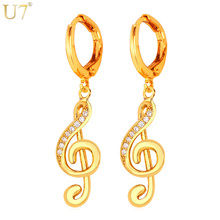 U7 nuevos pendientes lindos de joyería de moda Color dorado/plateado Zirconia nota musical pendientes de gota para regalo de mujer E763 2024 - compra barato