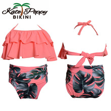 Floral High waist Swimsuit Girls Vintage Ruffle Bathing suit Bandage 2-8 Years Kids Monokini Sets Two piece Swimwear 2024 - buy cheap