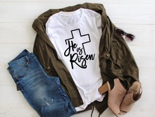 Camiseta con eslogan "He is Risen Cross", camisa con estampado divertido de Jesús, informal, religioso, con estilo, regalo 2024 - compra barato