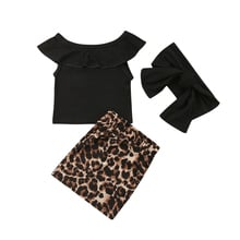 Citgeett-Tops negros con hombros descubiertos para niños pequeños, falda de leopardo, ropa de moda de verano, conjunto novedoso de 1-6 años 2024 - compra barato