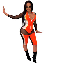 2019 Mesh PU Patchwork Summer Jumpsuit Women Transparent Zipper Sexy Playsuit Women Nightclub Playsuits and Jumpsuits Overalls 2024 - buy cheap