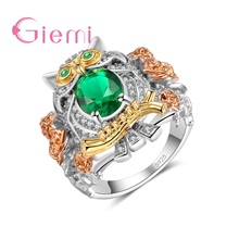 Top Quality 925 Sterling Silver  Owl Shape Inlaid Colorful Cubic Crystal Unique Design Ring For Women Girl Fashion Jewelry 2024 - buy cheap
