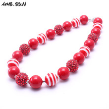 MHS.SUN 2PCS Christmas Style Kid Chunky Necklace Red Color Toddler Baby Girl Bubblegum Bead Chunky Necklace Jewelry Children 2024 - buy cheap
