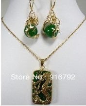 Бесплатная доставка ******* очаровательный комплект из ожерелья и серег с кулоном в виде дракона из зеленого камня 2022 - купить недорого