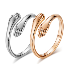 Anillo de alianza de boda de amor para mujer y hombre, anillo de acero inoxidable con 2 manos, de calidad, Color oro rosa y plata 2024 - compra barato